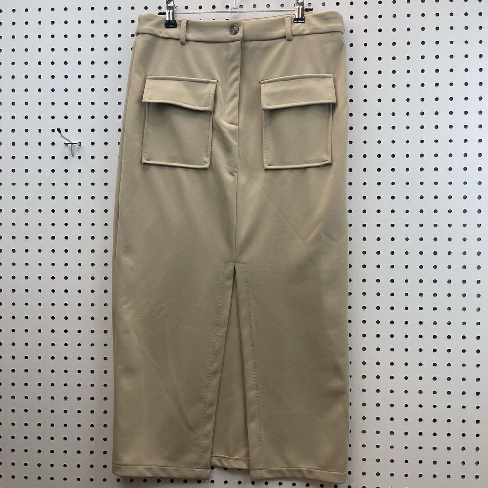 Kirundo Women Pencil Skirt High Waisted Cargo Midi Front Slit Office Wear M